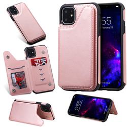 Luxury Multifunction Magnetic Card Slots Stand Calf Leather Phone Back Cover for iPhone 11 (6.1 inch) - Rose Gold