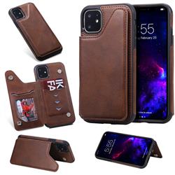 Luxury Multifunction Magnetic Card Slots Stand Calf Leather Phone Back Cover for iPhone 11 (6.1 inch) - Coffee