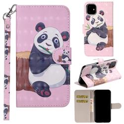 Happy Panda 3D Painted Leather Phone Wallet Case Cover for iPhone 11 (6.1 inch)