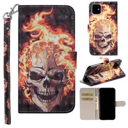 Flame Skull 3D Painted Leather Phone Wallet Case Cover for iPhone 11 (6.1 inch)