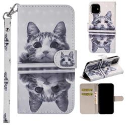 Mirror Cat 3D Painted Leather Phone Wallet Case Cover for iPhone 11 (6.1 inch)