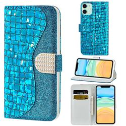 Glitter Diamond Buckle Laser Stitching Leather Wallet Phone Case for iPhone 11 (6.1 inch) - Blue