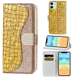 Glitter Diamond Buckle Laser Stitching Leather Wallet Phone Case for iPhone 11 (6.1 inch) - Gold