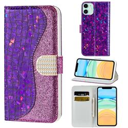 Glitter Diamond Buckle Laser Stitching Leather Wallet Phone Case for iPhone 11 (6.1 inch) - Purple