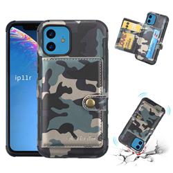 Camouflage Multi-function Leather Phone Case for iPhone 11 (6.1 inch) - Army Green
