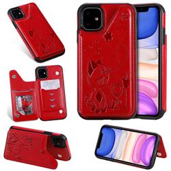 Luxury Bee and Cat Multifunction Magnetic Card Slots Stand Leather Back Cover for iPhone 11 (6.1 inch) - Red
