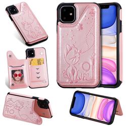 Luxury Bee and Cat Multifunction Magnetic Card Slots Stand Leather Back Cover for iPhone 11 (6.1 inch) - Rose Gold