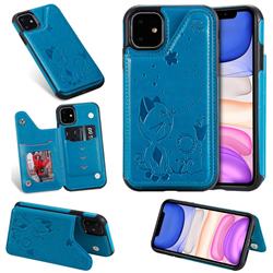 Luxury Bee and Cat Multifunction Magnetic Card Slots Stand Leather Back Cover for iPhone 11 (6.1 inch) - Blue
