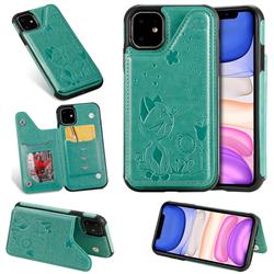 Luxury Bee and Cat Multifunction Magnetic Card Slots Stand Leather Back Cover for iPhone 11 (6.1 inch) - Green