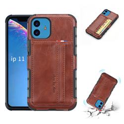 Luxury Shatter-resistant Leather Coated Card Phone Case for iPhone 11 (6.1 inch) - Brown