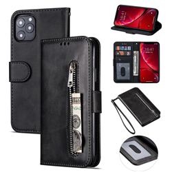 Retro Calfskin Zipper Leather Wallet Case Cover for iPhone 11 (6.1 inch) - Black