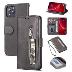 Retro Calfskin Zipper Leather Wallet Case Cover for iPhone 11 (6.1 inch) - Grey
