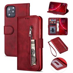 Retro Calfskin Zipper Leather Wallet Case Cover for iPhone 11 (6.1 inch) - Red