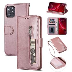 Retro Calfskin Zipper Leather Wallet Case Cover for iPhone 11 (6.1 inch) - Rose Gold
