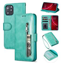 Retro Calfskin Zipper Leather Wallet Case Cover for iPhone 11 (6.1 inch) - Mint Green