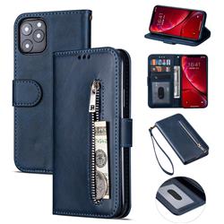Retro Calfskin Zipper Leather Wallet Case Cover for iPhone 11 (6.1 inch) - Blue
