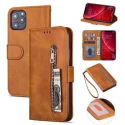 Retro Calfskin Zipper Leather Wallet Case Cover for iPhone 11 (6.1 inch) - Brown