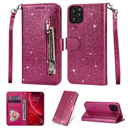 Glitter Shine Leather Zipper Wallet Phone Case for iPhone 11 (6.1 inch) - Rose
