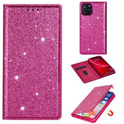 Ultra Slim Glitter Powder Magnetic Automatic Suction Leather Wallet Case for iPhone 11 (6.1 inch) - Rose Red