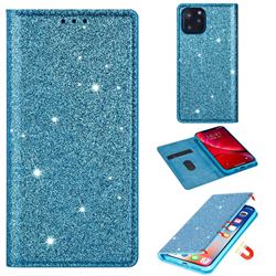 Ultra Slim Glitter Powder Magnetic Automatic Suction Leather Wallet Case for iPhone 11 (6.1 inch) - Blue