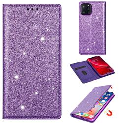 Ultra Slim Glitter Powder Magnetic Automatic Suction Leather Wallet Case for iPhone 11 (6.1 inch) - Purple