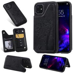 Luxury R61 Tree Cat Magnetic Stand Card Leather Phone Case for iPhone 11 (6.1 inch) - Black