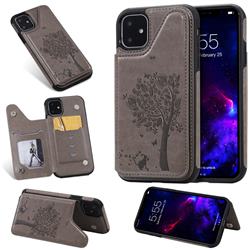 Luxury R61 Tree Cat Magnetic Stand Card Leather Phone Case for iPhone 11 (6.1 inch) - Gray