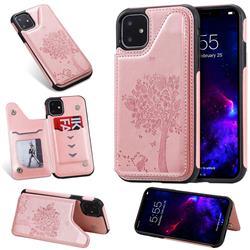 Luxury R61 Tree Cat Magnetic Stand Card Leather Phone Case for iPhone 11 (6.1 inch) - Rose Gold