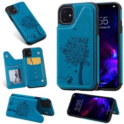 Luxury R61 Tree Cat Magnetic Stand Card Leather Phone Case for iPhone 11 (6.1 inch) - Blue