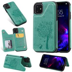Luxury R61 Tree Cat Magnetic Stand Card Leather Phone Case for iPhone 11 (6.1 inch) - Green