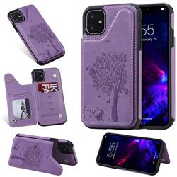 Luxury R61 Tree Cat Magnetic Stand Card Leather Phone Case for iPhone 11 (6.1 inch) - Purple
