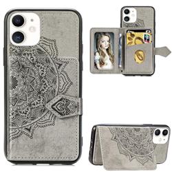 Mandala Flower Cloth Multifunction Stand Card Leather Phone Case for iPhone 11 (6.1 inch) - Gray