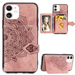 Mandala Flower Cloth Multifunction Stand Card Leather Phone Case for iPhone 11 (6.1 inch) - Rose Gold