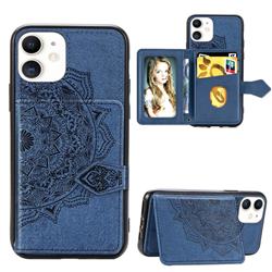 Mandala Flower Cloth Multifunction Stand Card Leather Phone Case for iPhone 11 (6.1 inch) - Blue