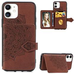 Mandala Flower Cloth Multifunction Stand Card Leather Phone Case for iPhone 11 (6.1 inch) - Brown