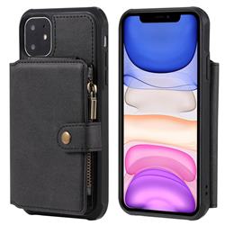 Retro Luxury Multifunction Zipper Leather Phone Back Cover for iPhone 11 (6.1 inch) - Black