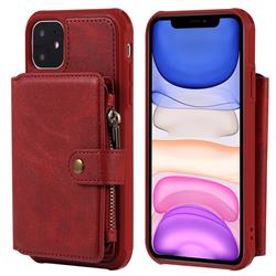 Retro Luxury Multifunction Zipper Leather Phone Back Cover for iPhone 11 (6.1 inch) - Red