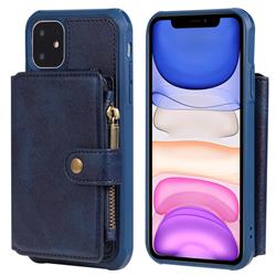 Retro Luxury Multifunction Zipper Leather Phone Back Cover for iPhone 11 (6.1 inch) - Blue