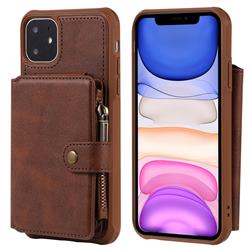 Retro Luxury Multifunction Zipper Leather Phone Back Cover for iPhone 11 (6.1 inch) - Coffee