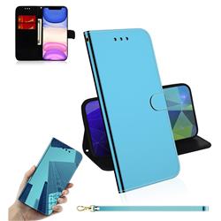 Shining Mirror Like Surface Leather Wallet Case for iPhone 11 (6.1 inch) - Blue