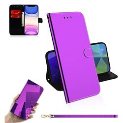 Shining Mirror Like Surface Leather Wallet Case for iPhone 11 (6.1 inch) - Purple