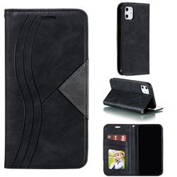 Retro S Streak Magnetic Leather Wallet Phone Case for iPhone 11 (6.1 inch) - Black
