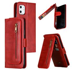 Multifunction 9 Cards Leather Zipper Wallet Phone Case for iPhone 11 (6.1 inch) - Red
