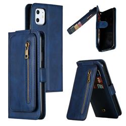 Multifunction 9 Cards Leather Zipper Wallet Phone Case for iPhone 11 (6.1 inch) - Blue