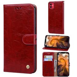 Luxury Retro Oil Wax PU Leather Wallet Phone Case for iPhone 11 (6.1 inch) - Brown Red