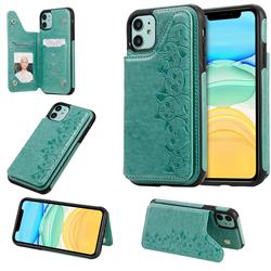 Yikatu Luxury Cute Cats Multifunction Magnetic Card Slots Stand Leather Back Cover for iPhone 11 (6.1 inch) - Green