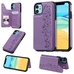 Yikatu Luxury Cute Cats Multifunction Magnetic Card Slots Stand Leather Back Cover for iPhone 11 (6.1 inch) - Purple