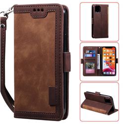 Luxury Retro Stitching Leather Wallet Phone Case for iPhone 11 (6.1 inch) - Dark Brown