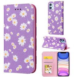 Ultra Slim Daisy Sparkle Glitter Powder Magnetic Leather Wallet Case for iPhone 11 (6.1 inch) - Purple