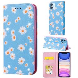 Ultra Slim Daisy Sparkle Glitter Powder Magnetic Leather Wallet Case for iPhone 11 (6.1 inch) - Blue